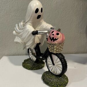 Goblin & Ghoul Ghost Riding Bike with Pink Pumpkin in Basket